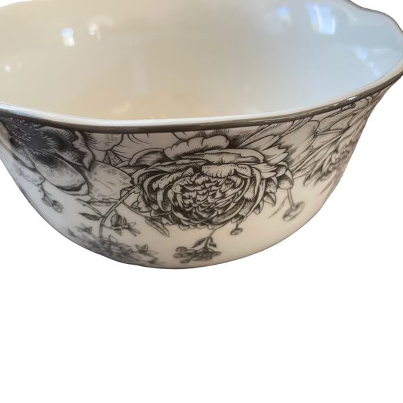 222 FIFTH Fine Porcelain Dashney Floral Salad Bowls 6in Gray White Set of 4 NEW - Picture 8 of 10